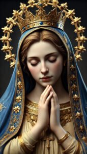 DALL·E 2024-06-24 11.48.49 - The Blessed Virgin Mary in a highly realistic and reverent pose, based on the provided image. She should be in a state of deep prayer, with her hands copy