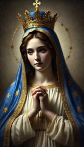 DALL·E 2024-06-24 11.59.21 - The Blessed Virgin Mary in a highly realistic and reverent pose, based on the provided image. She should be in a state of deep prayer, with her hands copy