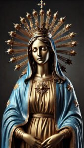 DALL·E 2024-07-01 14.02.23 - A highly realistic and beautiful full-body image of the Blessed Virgin Mary depicted as a bronze statue. The statue should have the same facial featur copy